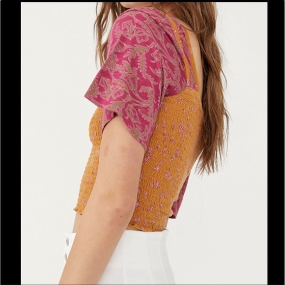 Free People Marigold Tee in Golden Combo Smocked Top - Picture 4 of 13